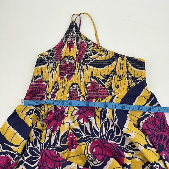 Urban Outfitters Yellow Blue Magenta Floral Halter One Shoulder Cotton Dress M - Picture 15 of 15